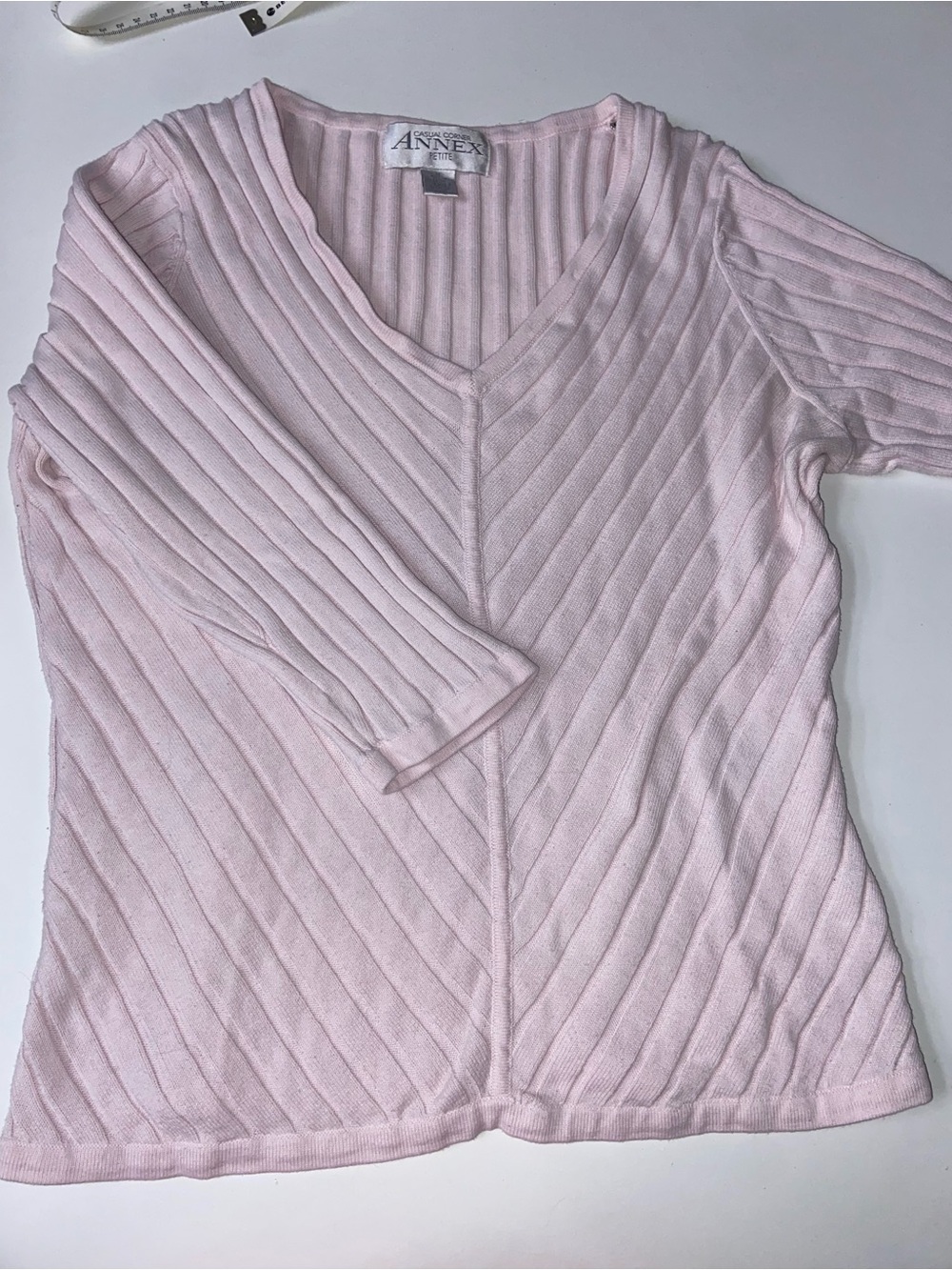 Y2K Casual Corner Annex Petites Pink 3/4-Sleeve Knit V-Neck Sweater fair size M